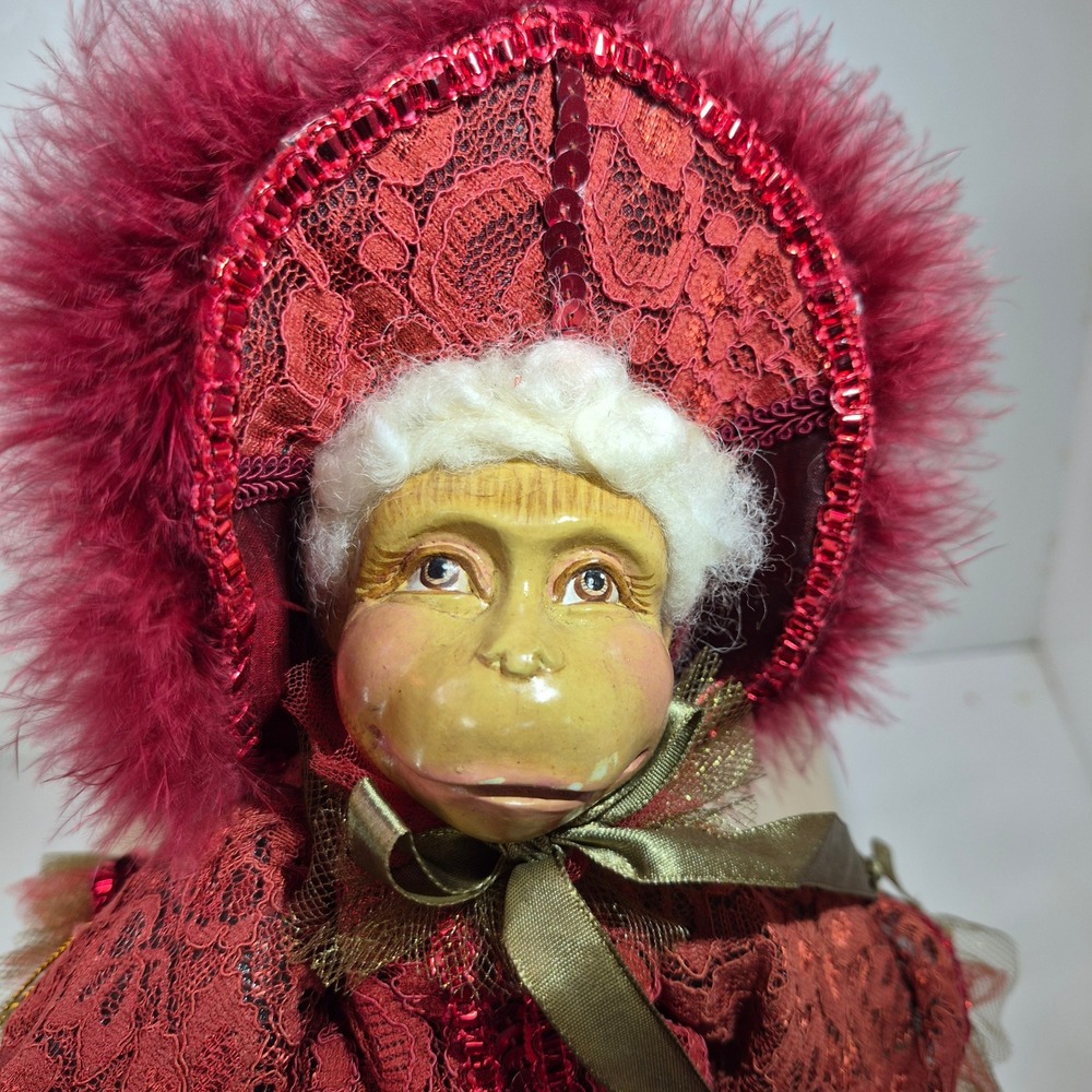 Katherine's Collection Panache Red Monkey Doll Victorian Lace Feather Ornament - Picture 6 of 9